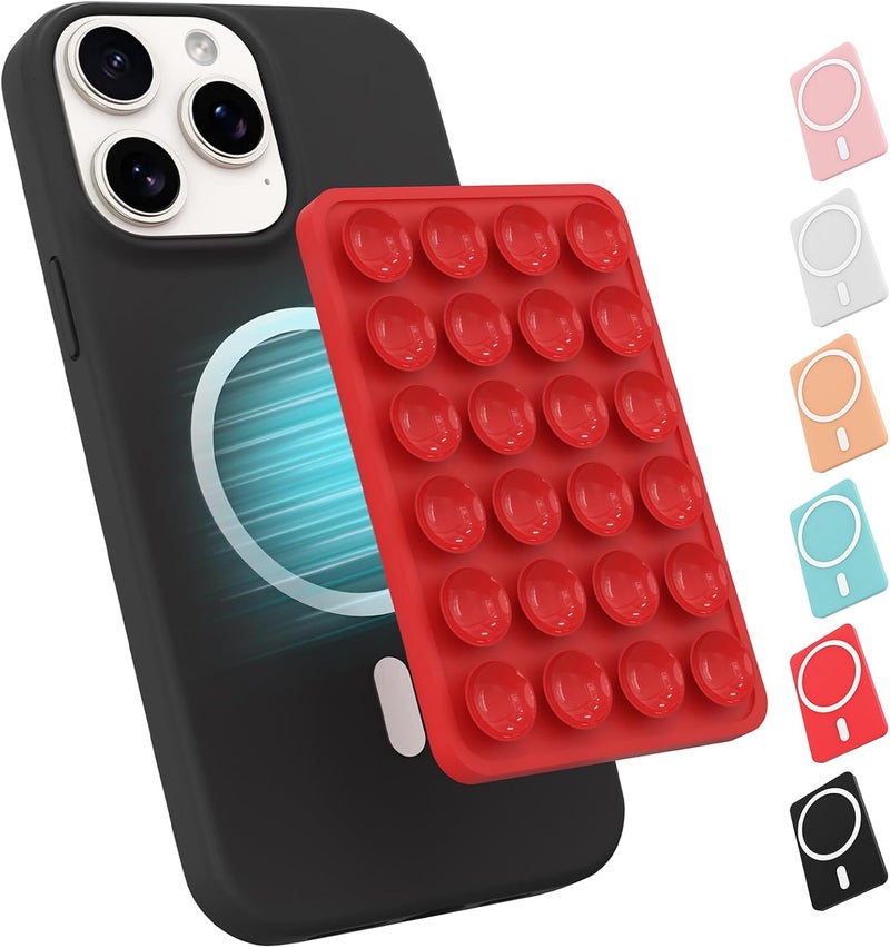 OPOM Magnetic Suction Phone Mount for MagSafe Case,Silicone Sticky Phone Grip Holder for iPhone,Removable Hands-Free Selfie/Video for TikTok & Instagram Influencer/Creator (Red) - Image 1